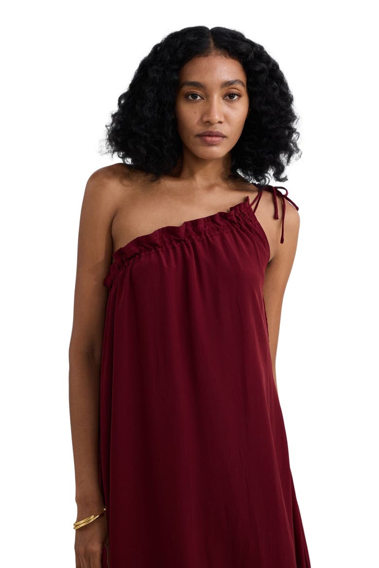 One-shoulder Midi dress in Burgundy, Alternate, color, Solid