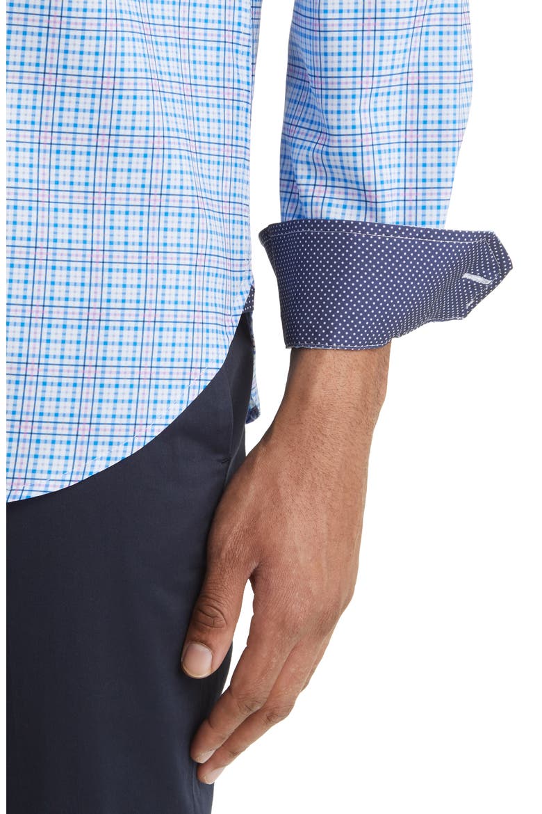 Slim Fit Check Stretch Dress Shirt, Alternate, color, BLUE/ PINK
