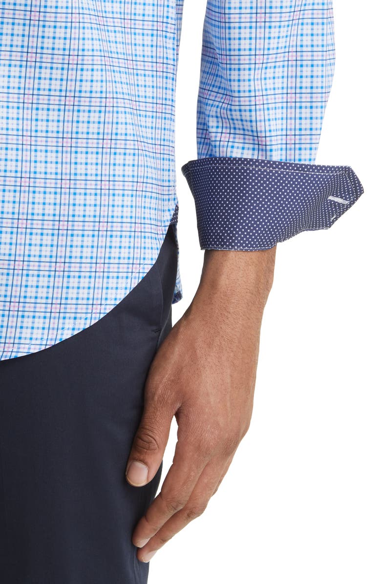 W.R.K Slim Fit Check Stretch Dress Shirt, Alternate, color, Blue/ Pink