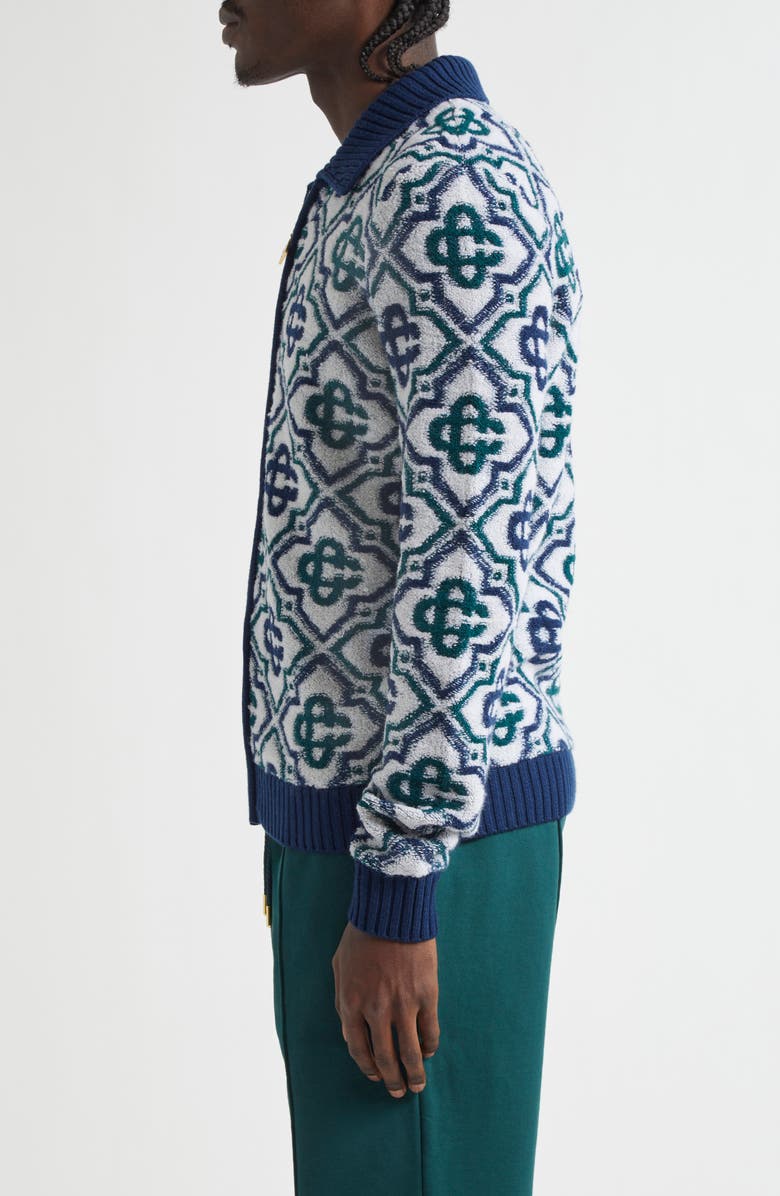 Casablanca Monogram Jacquard Merino Wool Blend Zip Cardigan, Alternate, color,