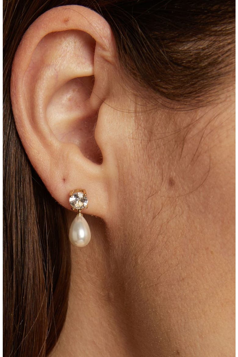 Lab Grown White Sapphire Pearl Drop Earrings, Alternate, color, Yellow