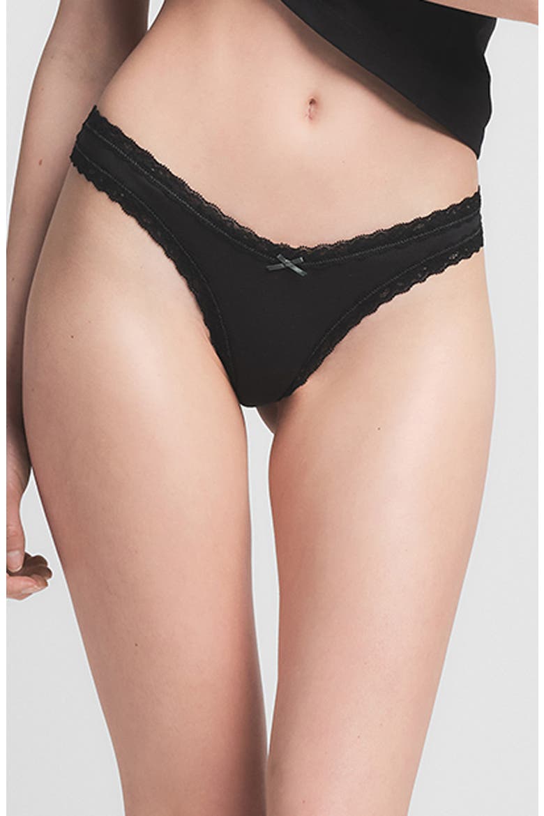Lightweight Cotton Lace Trim Thong, Main, color, SOOT TONAL