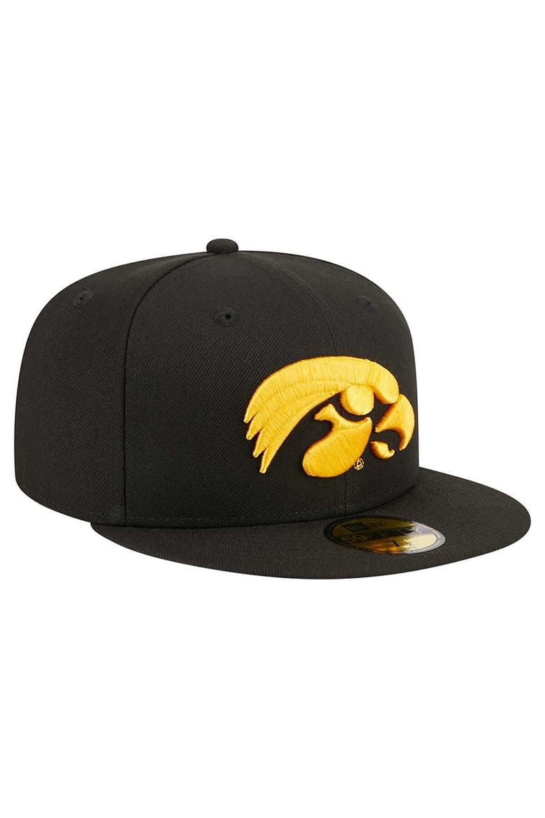 Men's New Era Black Iowa Hawkeyes 59FIFTY Fitted Hat, Alternate, color, Black