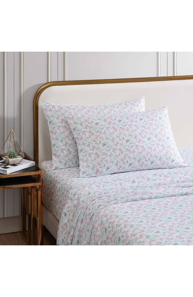 Betsey Johnson Butterfly Rainbow Sheet Set, Alternate, color, Pastel Purple
