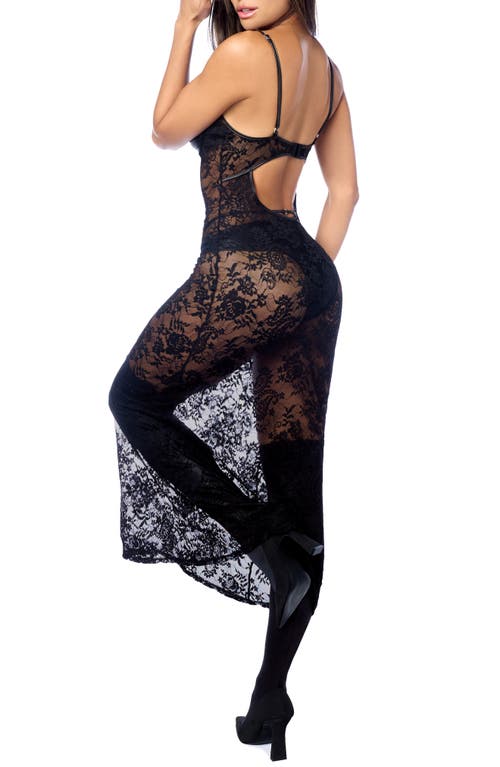 Mapalé Mapale Long Lace Chemise & Panties Set In Black