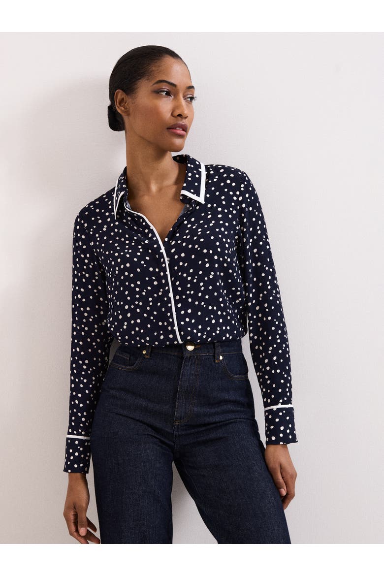 Rita Printed Collared Button-Up Shirt, Main, color, Navy/Ivory