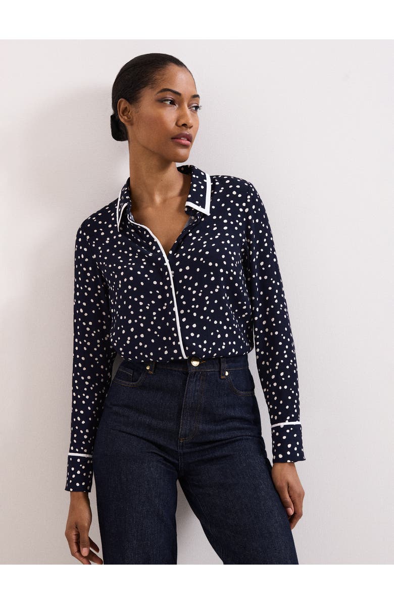 Phase Eight Rita Printed Collared Button-Up Shirt, Main, color, Navy/Ivory
