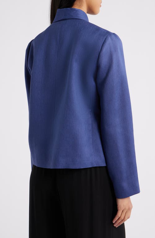 Eileen Fisher Shawl Collar Textured Silk Weave Double Breasted Jacket In Bluette