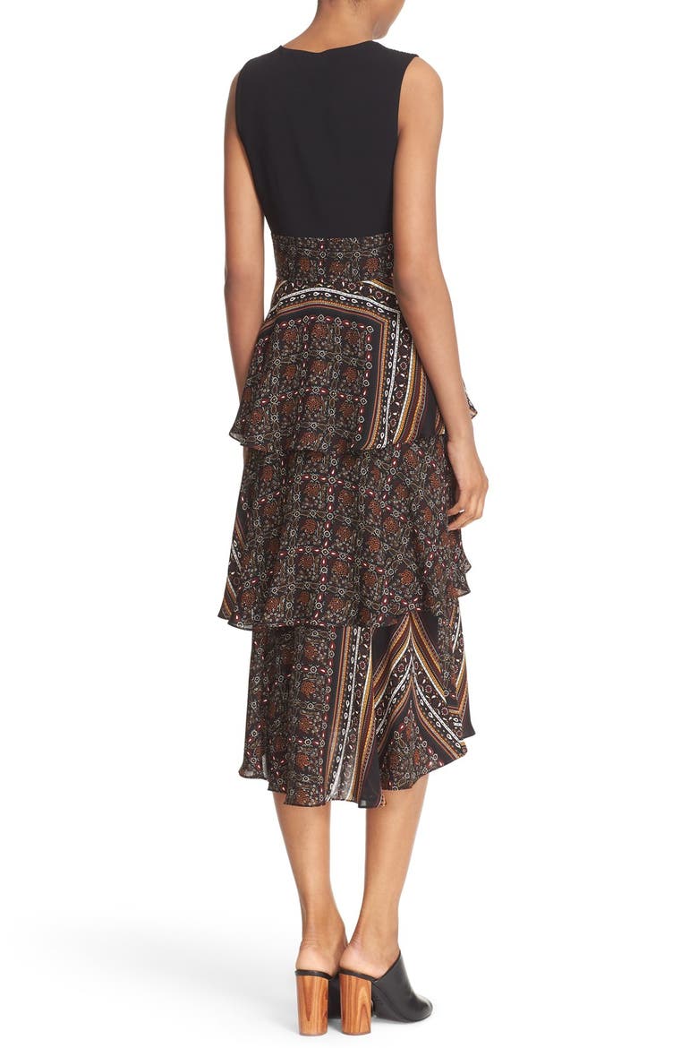 'Hayley' Tiered Print Silk Dress, Alternate, color, BROWN MULTI