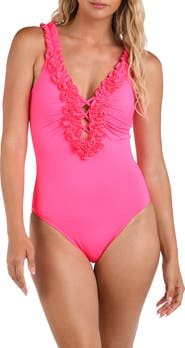 La Blanca Ruffle Plunge One-Piece Swimsuit