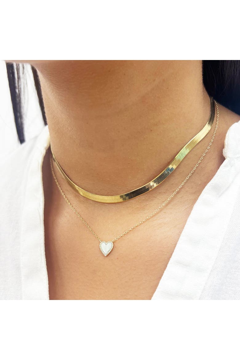 Mini Mother of Pearl Diamond Halo Heart Necklace, Alternate, color, Mother of Pearl