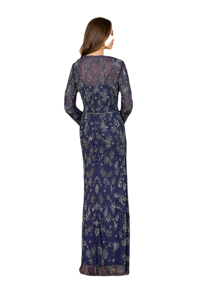 Sheath Gown with Long Sleeve Jacket, Alternate, color, Navy