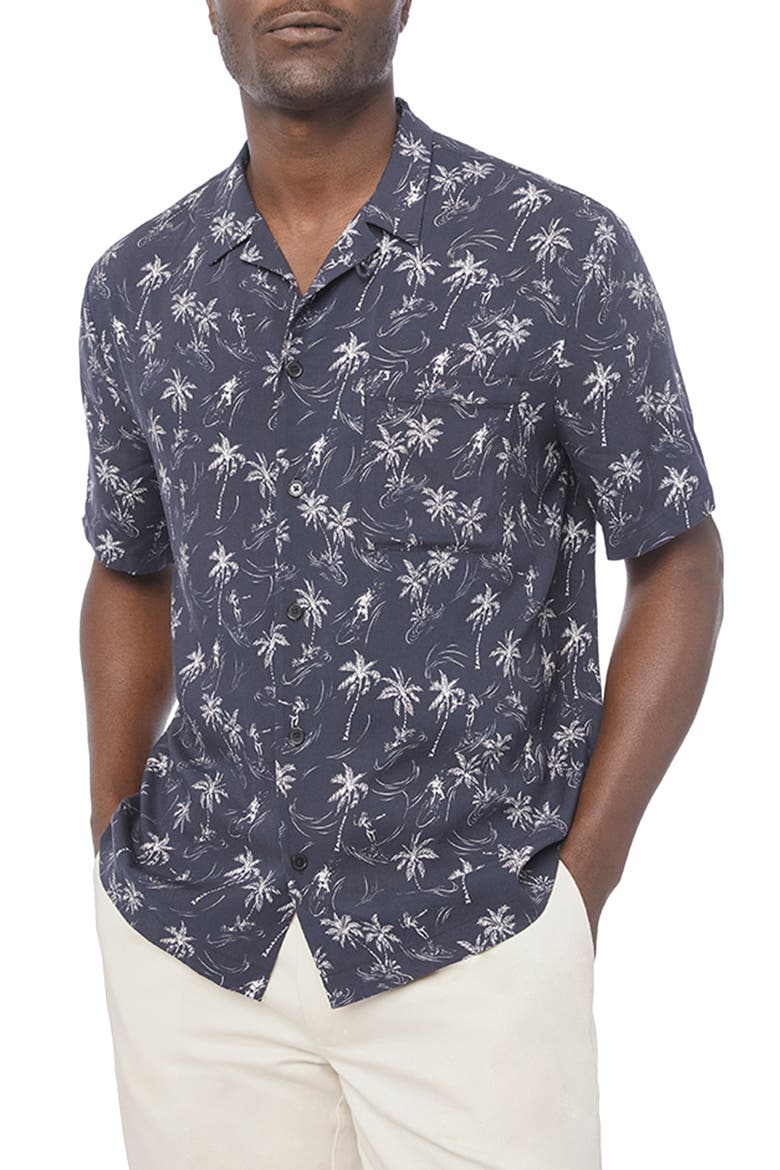 Regular Fit Tropical Short Sleeve Button-Up Camp Shirt, Main, color, NOIR MULTI