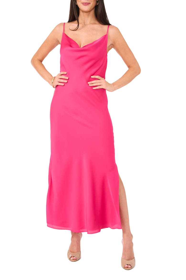 Cowl Neck Satin Slipdress, Main, color, BEETROOT PINK