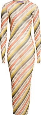 Jean Paul Gaultier Retro Stripe Long Sleeve Mesh Body-Con Dress