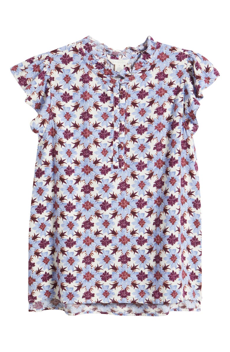 Caslon<sup>®</sup> Flutter Sleeve Print Popover Top, Alternate, color, Ivory- Purple Millie Tile