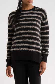Striped Fuzzy Crewneck Sweater