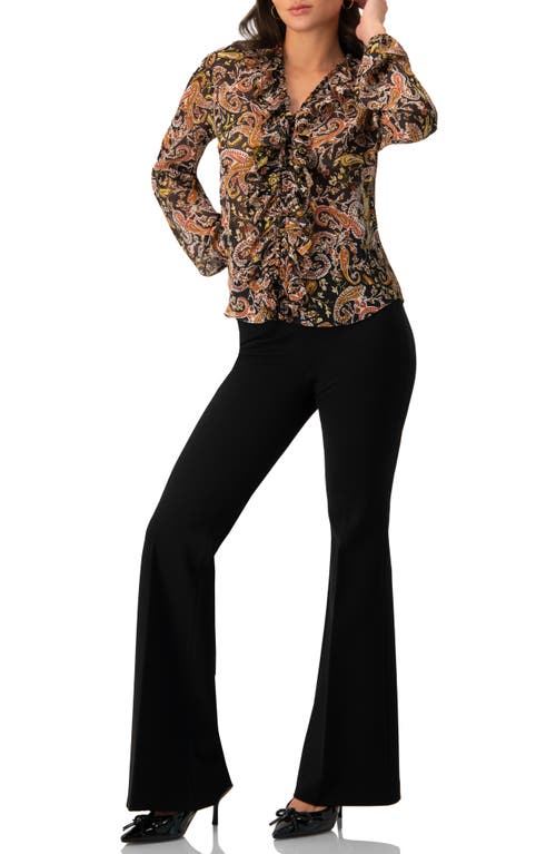 Ivonne V-neck Ruffle Trim Printed Blouse In Brown