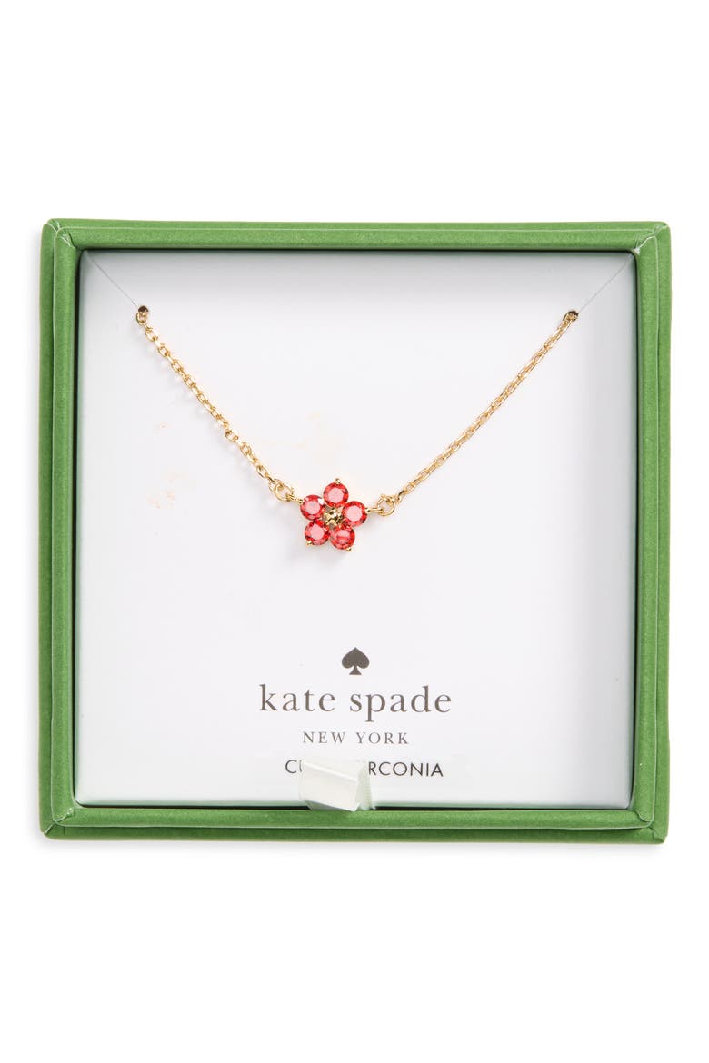 Mini Flower Cubic Zirconia Pendant Necklace, Main, color, RED/ GOLD