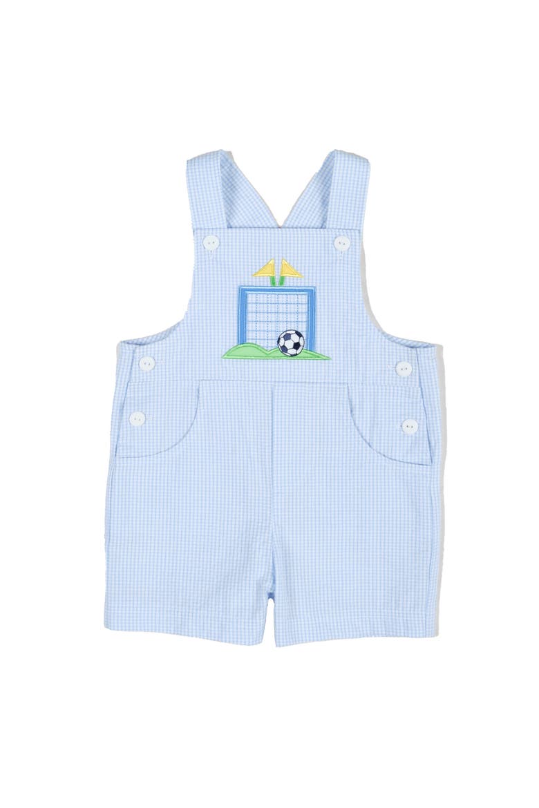 Check Seersucker Shortall With Soccer Goal, Main, color, Light Blue