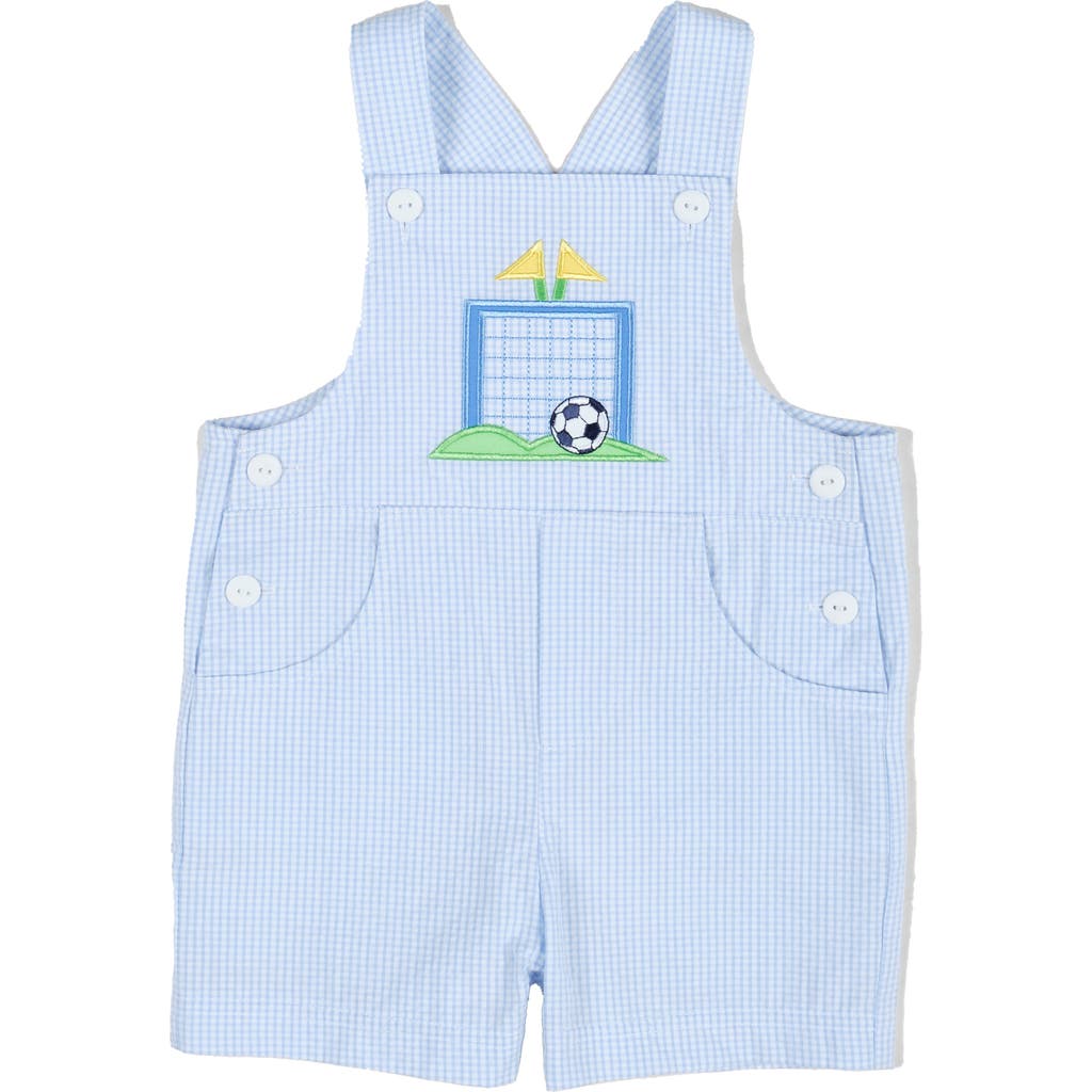 Florence Eiseman Babies' Check Seersucker Shortall With Soccer Goal In Blue