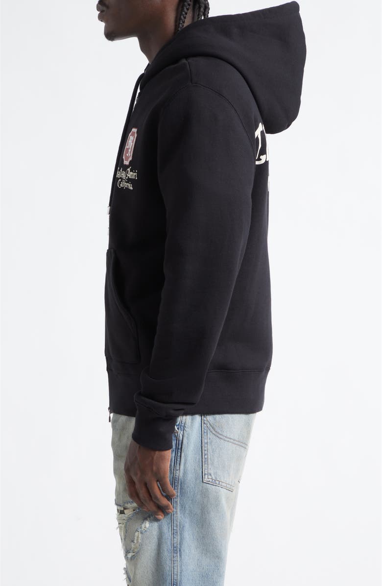 AMIRI Chateau Logo Full Zip Fleece Hoodie, Alternate, color, Black Archived