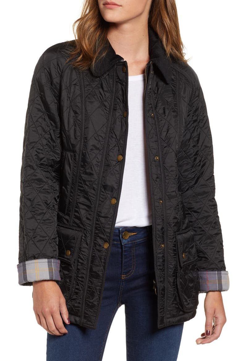 Beadnell Fleece Lined Quilted Jacket, Main, color, BLACK/BLACK