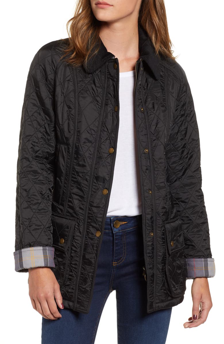 Barbour Beadnell Quilted Jacket, Main, color, Black/Black