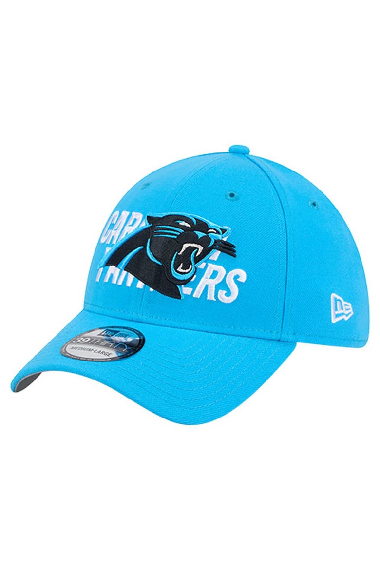 Men's New Era Blue Carolina Panthers Overlap Logo 39THIRTY Stretch Fit Hat, Alternate, color, Blue