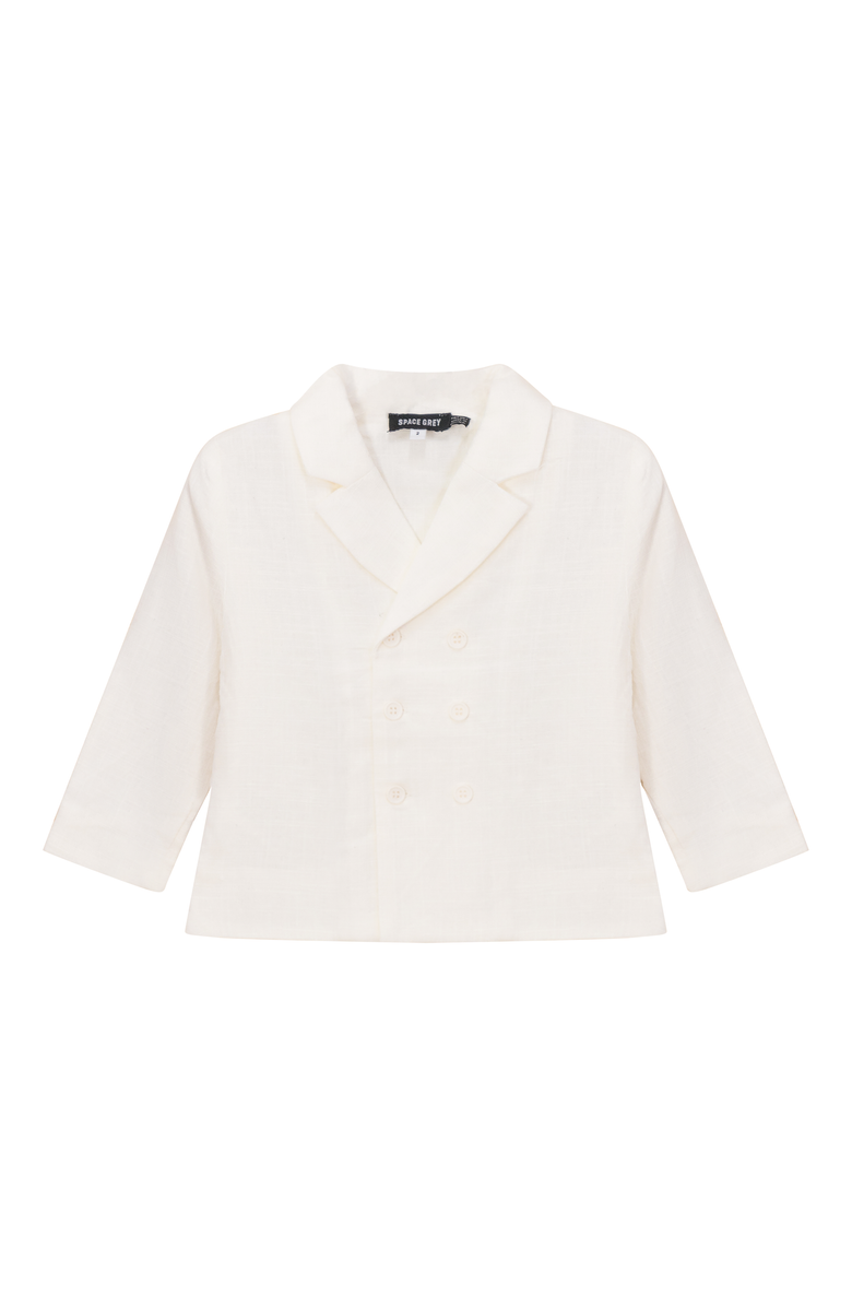Space Grey Woven Double Breasted Long Sleeve Blazer, Main, color, Off White