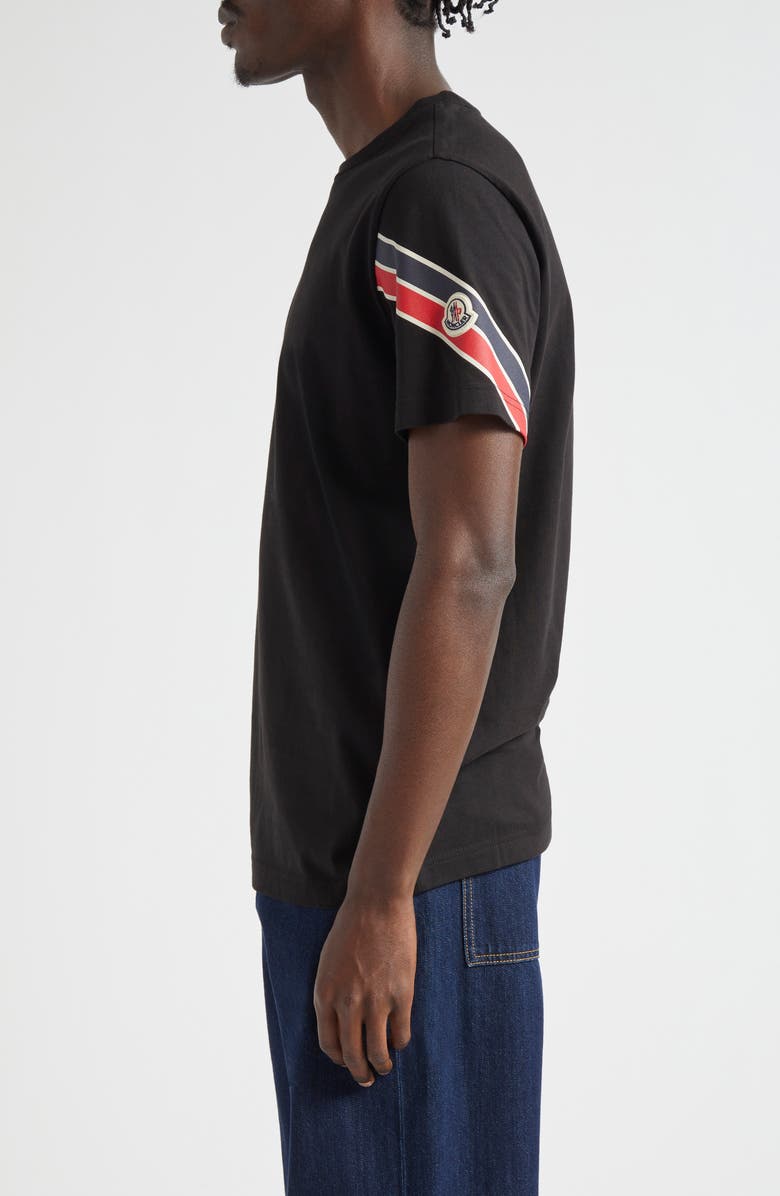 Moncler Stripe Logo Cotton T-Shirt, Alternate, color, Black