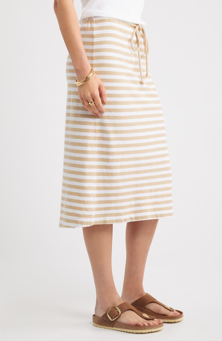 Caslon<sup>®</sup> Straight Fit Stripe Knit Midi Skirt, Main, color, Tan Shore- White Charm Stripe