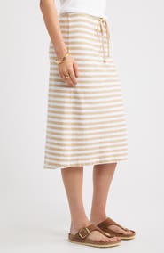 Caslon® Straight Fit Stripe Knit Midi Skirt