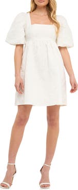 Endless Rose Open Back Floral Jacquard Puff Sleeve Minidress