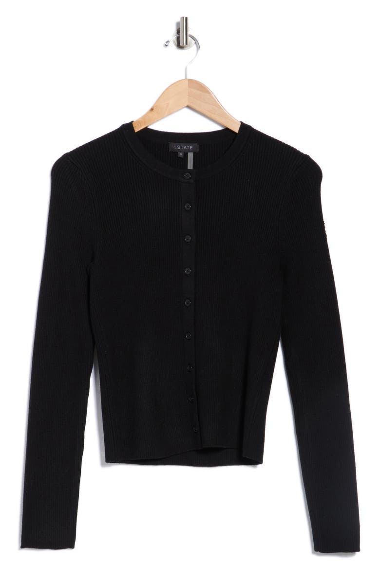 Ribbed Crop Cardigan, Alternate, color, RICH BLACK