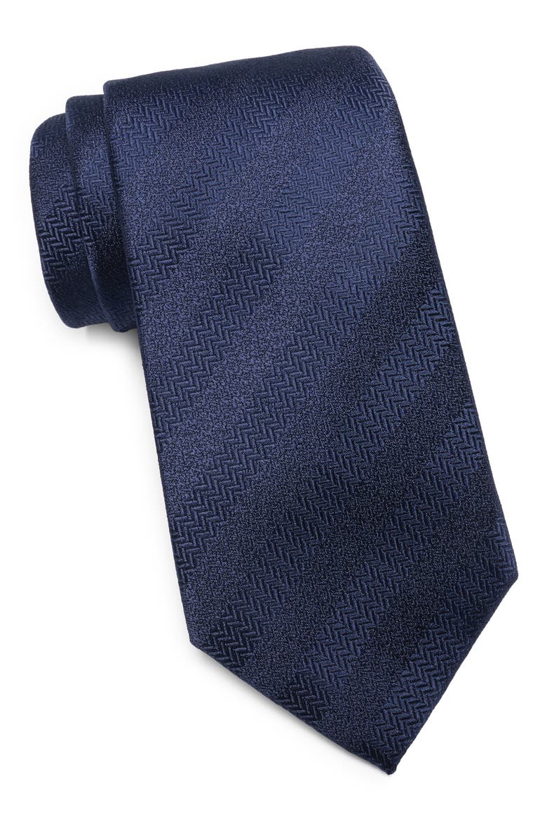 Herringbone Solid Stripe Tie, Main, color, NAVY