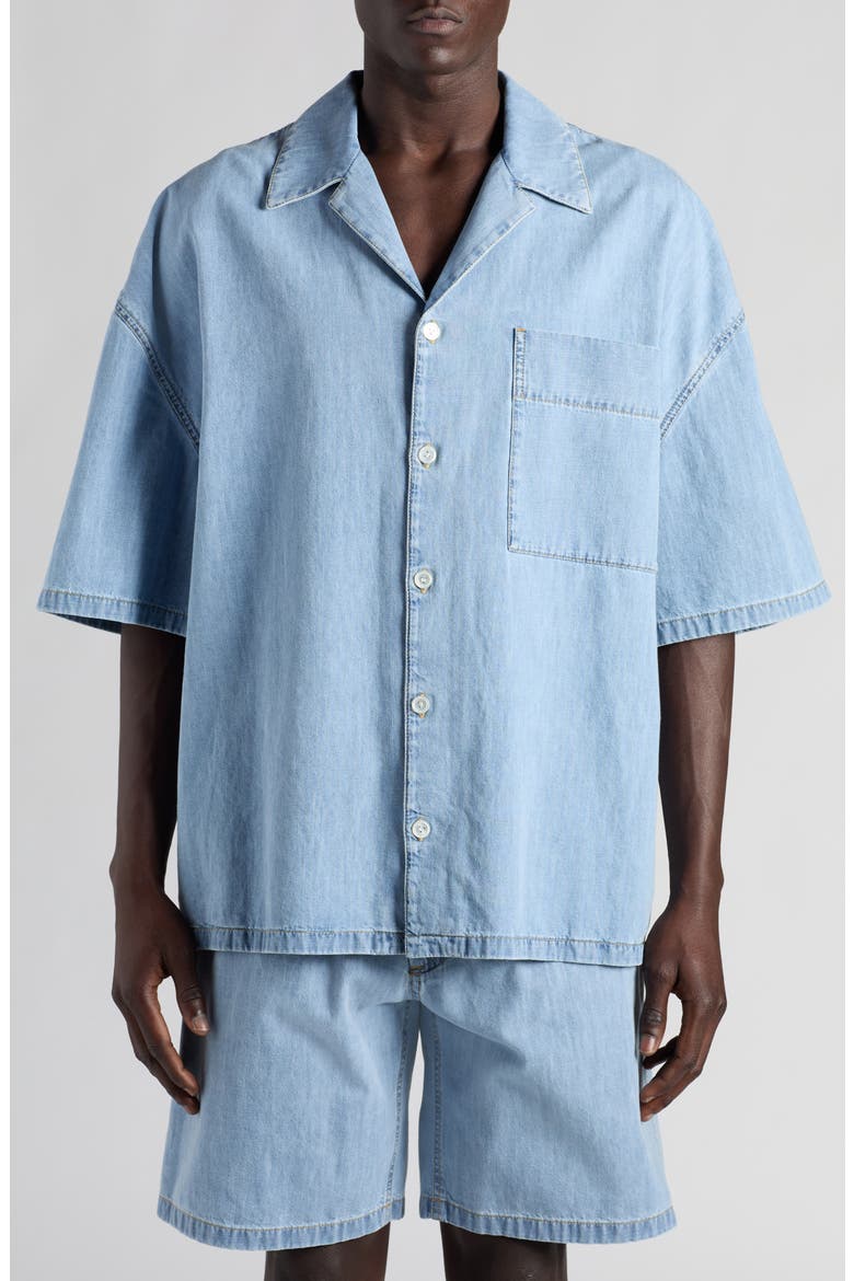 Bleached Denim Camp Shirt, Main, color, 4946 LIGHT BLEACH