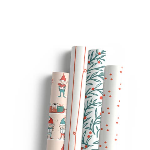 Two-sided "elf Workshop" & "wreath" Heavyweight Christmas/holiday Gift Wrap (eight Sheets)