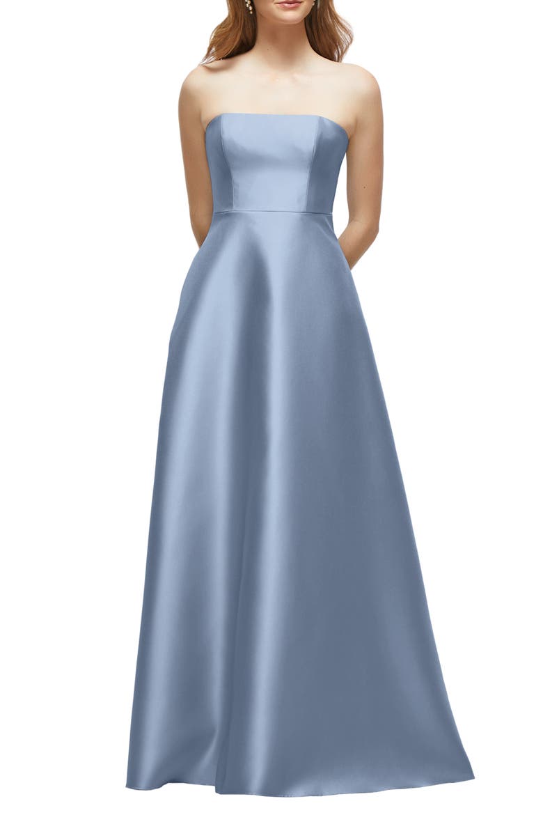 Strapless Satin Gown, Main, color, CLOUDY