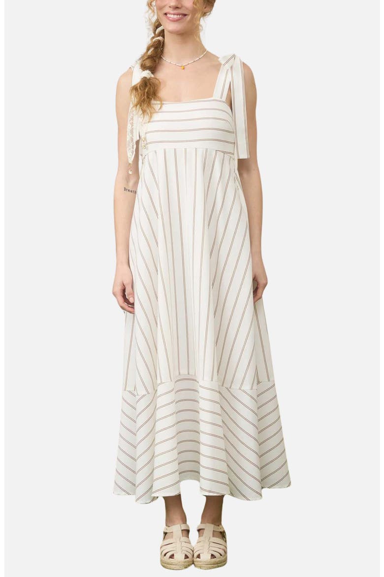 Stripe Empire Waist Sundress, Main, color, WHITE/ BROWN