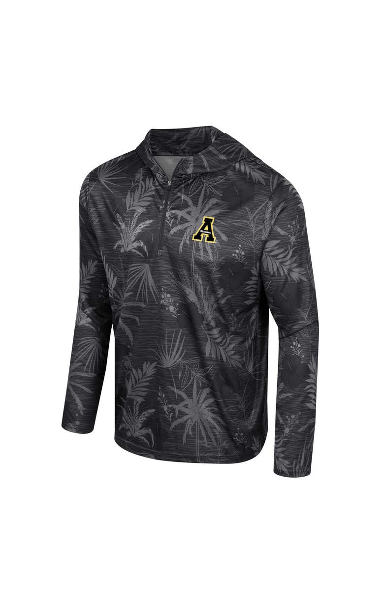 COLOSSEUM Men's Colosseum Black Appalachian State Mountaineers Palms Printed Lightweight Quarter-Zip Hooded Top, Alternate, color, Black