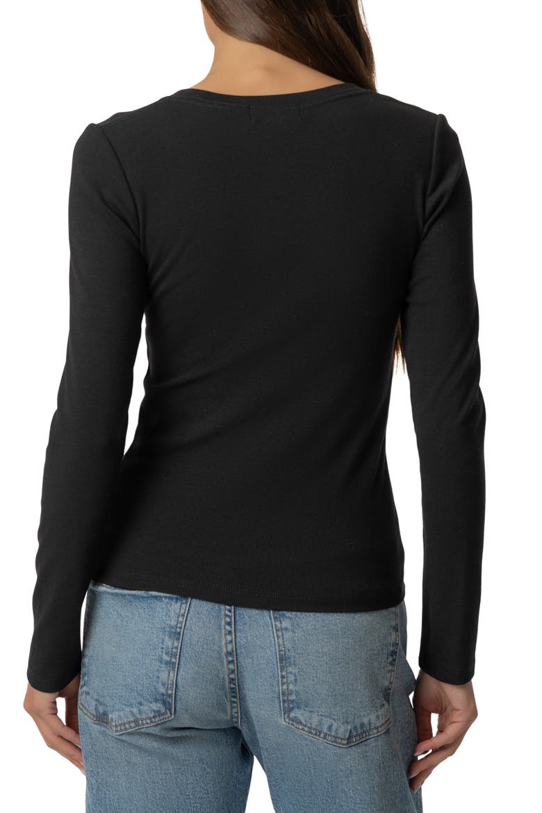 Sarah Long Sleeve Rib Top, Alternate, color, BLACK