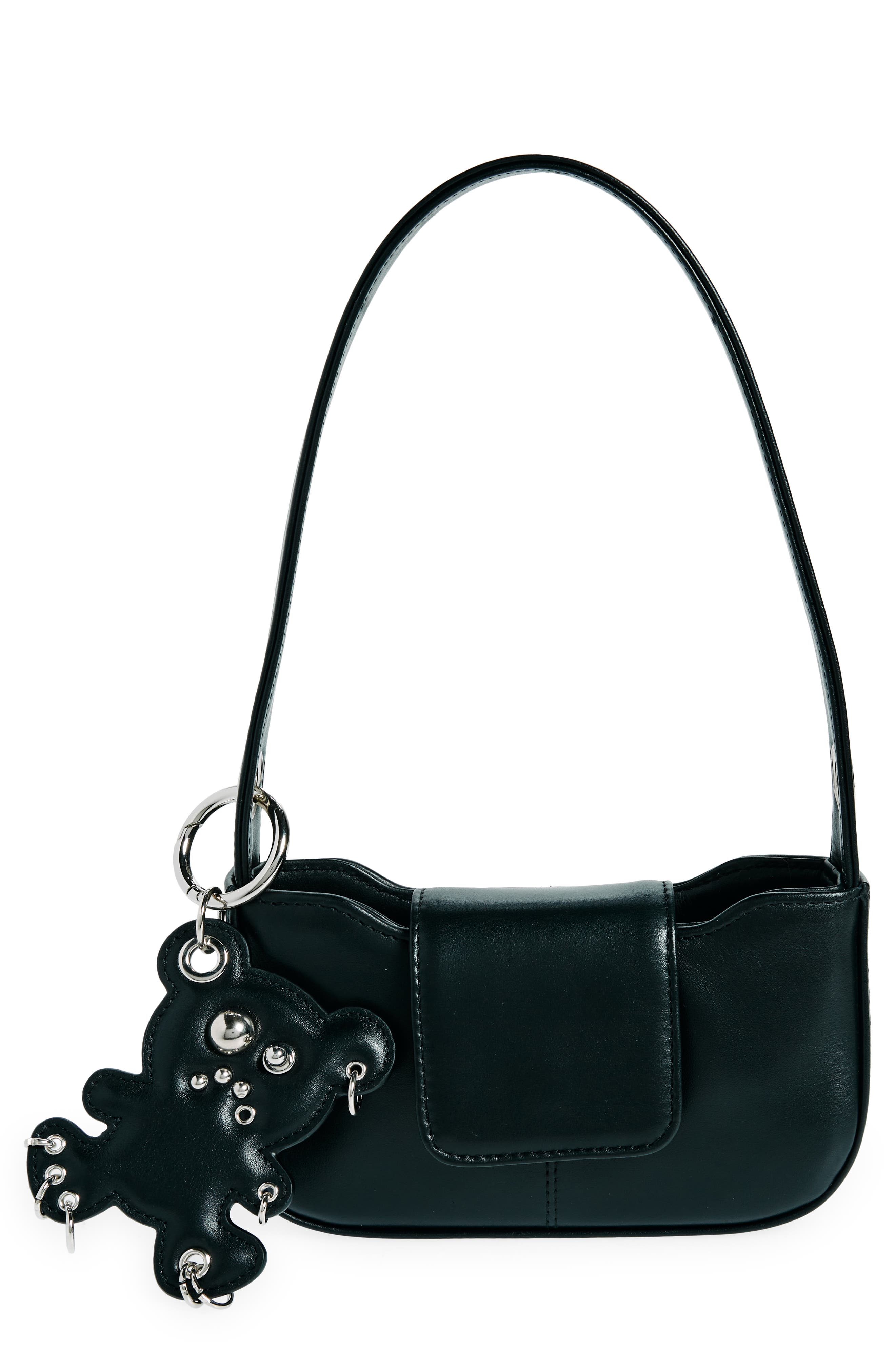 Justine Clenquet Dylan Faux Leather Shoulder Bag with Teddy Bear Bag Charm, Main, color, 