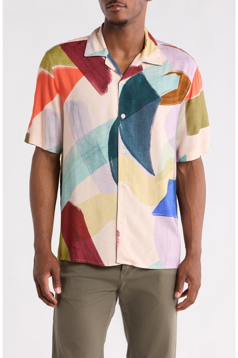 Didcot Painted Shapes Camp Shirt, Main, color, GREEN MULTI
