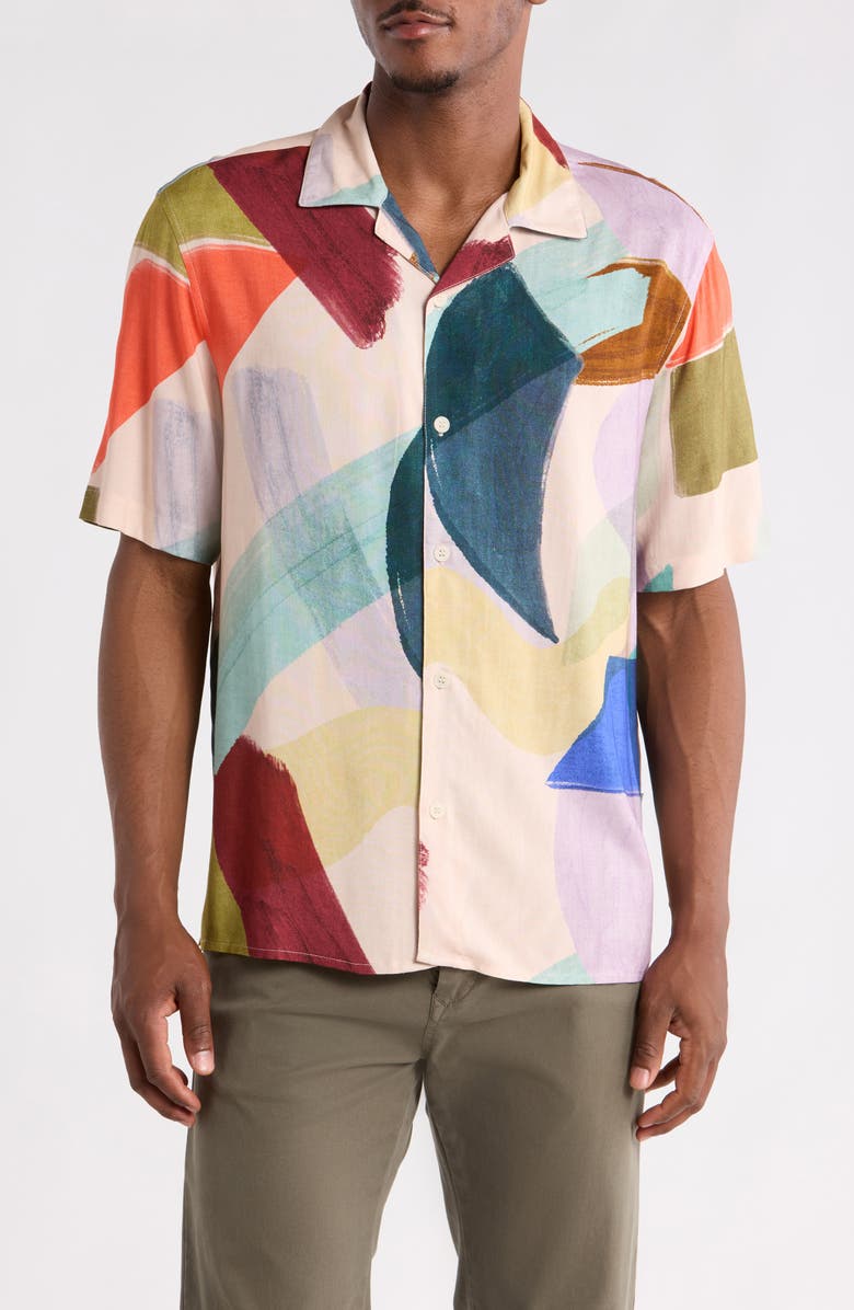 Wax London Didcot Painted Shapes Camp Shirt, Main, color, Green Multi