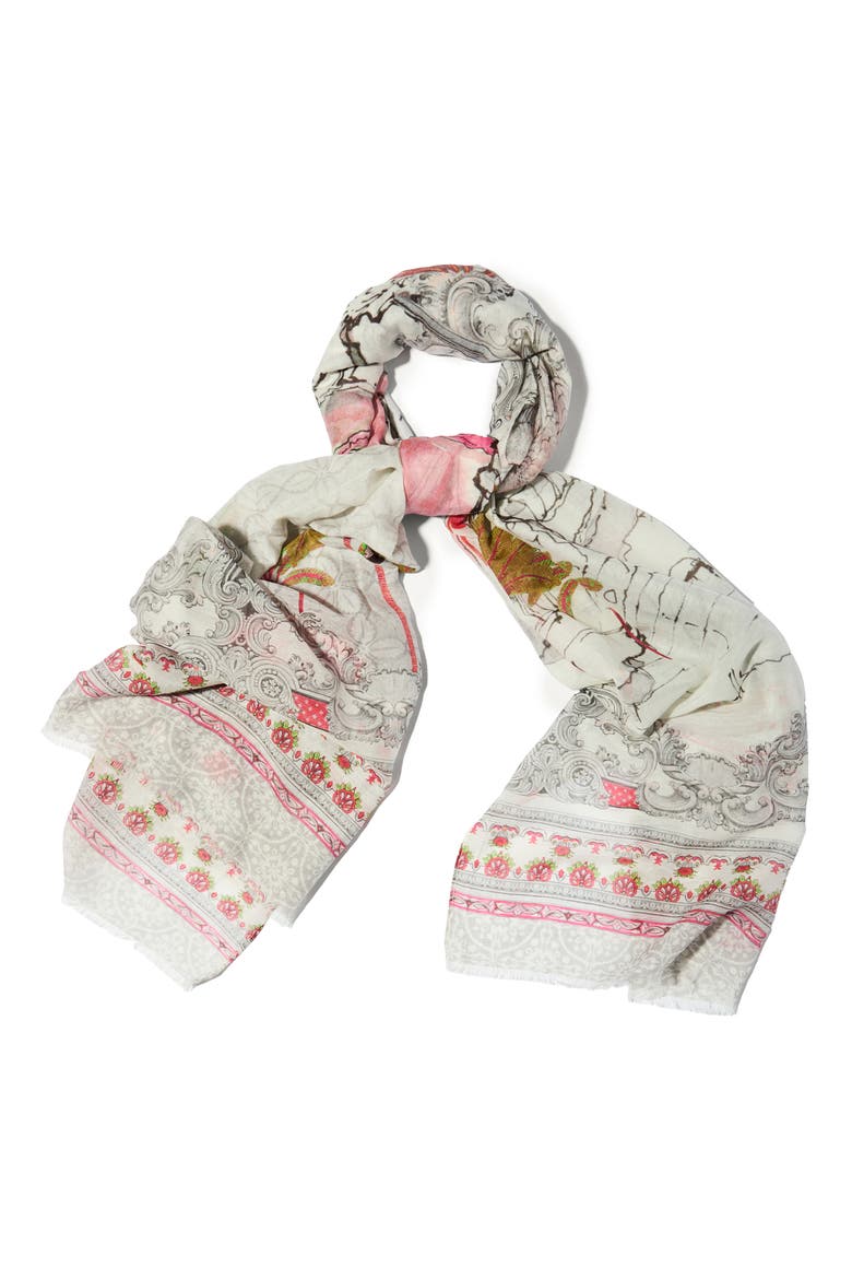 Birds & Filigree Print Scarf, Main, color, IVORY