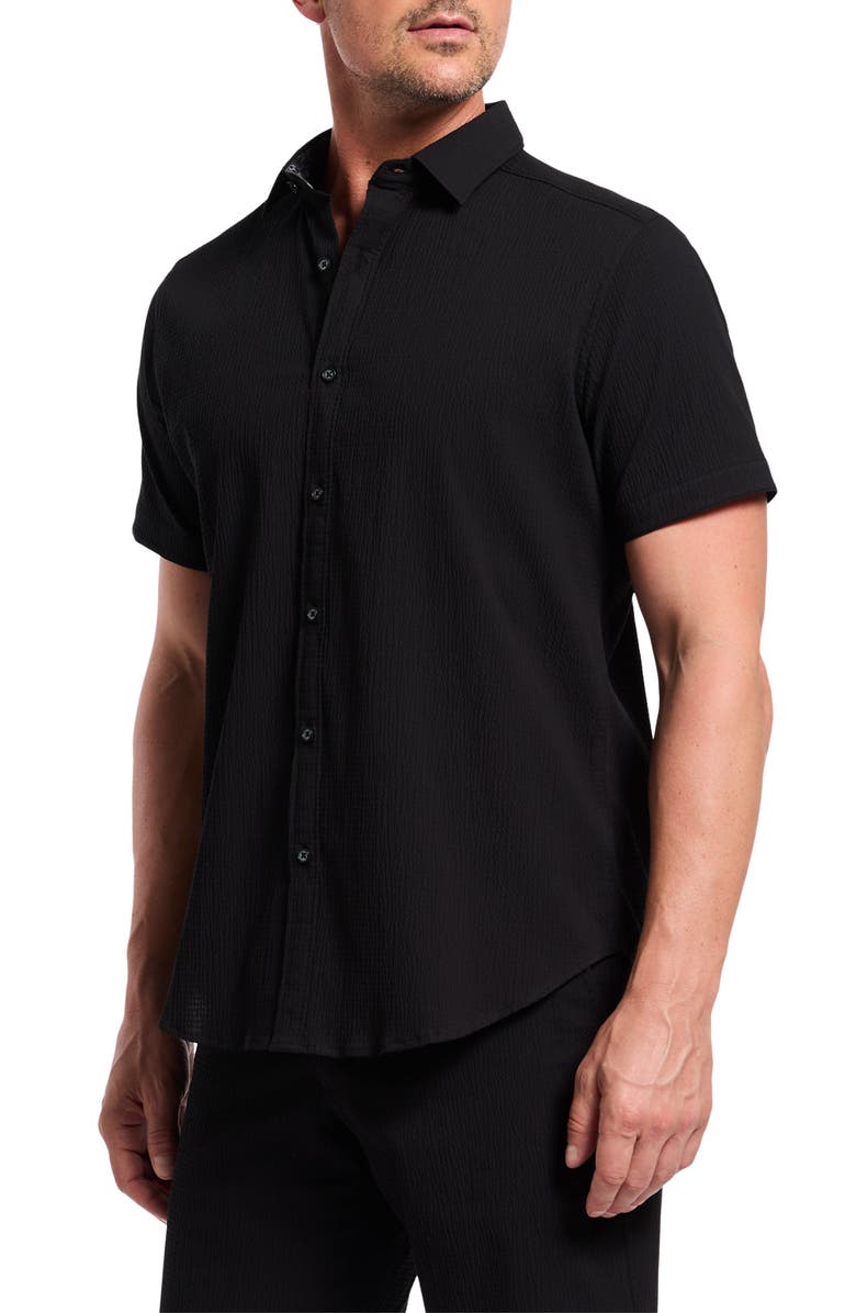 Robert Graham Thresher Short Sleeve Woven Button-Up Shirt, Alternate, color, Black