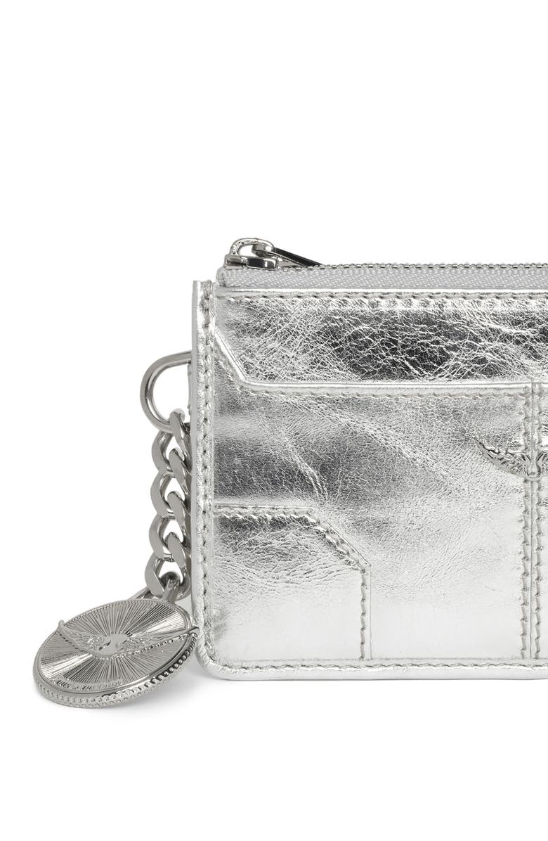 Zadig & Voltaire Sunny Metallic Leather Zip Card Case, Alternate, color, Silver