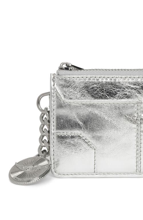Zadig & Voltaire Sunny Metallic Leather Zip Card Case In Silver