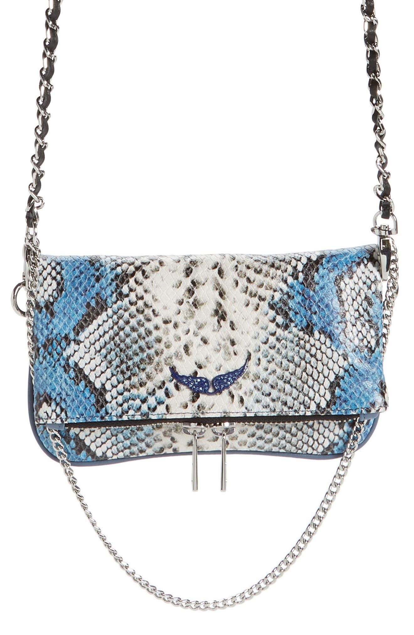 Zadig & Voltaire Nano Rock Snake Embossed Leather Crossbody Bag, Main, color, 